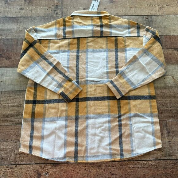 Boohoo petite mustard yellow and cream checked shacket women's size 2 petite - Picture 4 of 7